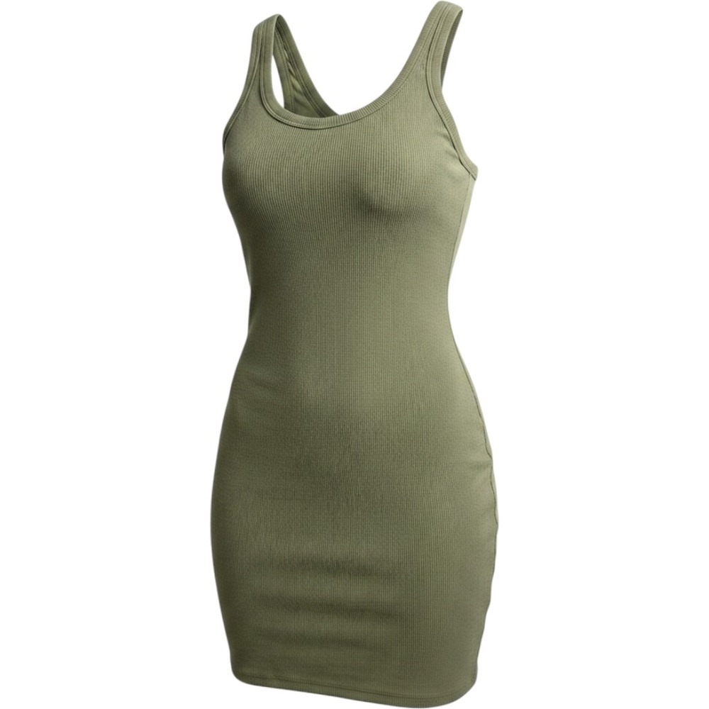 Signature8 Women Olive Green Ribbed Knit‎ Notch Tank Bodycon Mini Dress